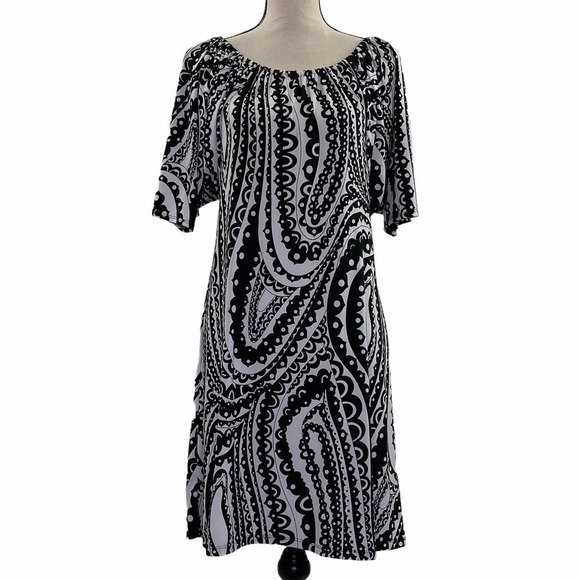Ab Studio Black White Printed Mini Dress Large - Picture 1 of 14